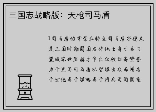 三国志战略版：天枪司马盾