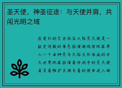 圣天使，神圣征途：与天使并肩，共闯光明之域